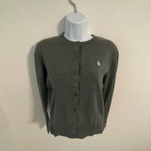 Polo Ralph Lauren Cardigan Sweater Women's small gray Button Up 100% Cotton